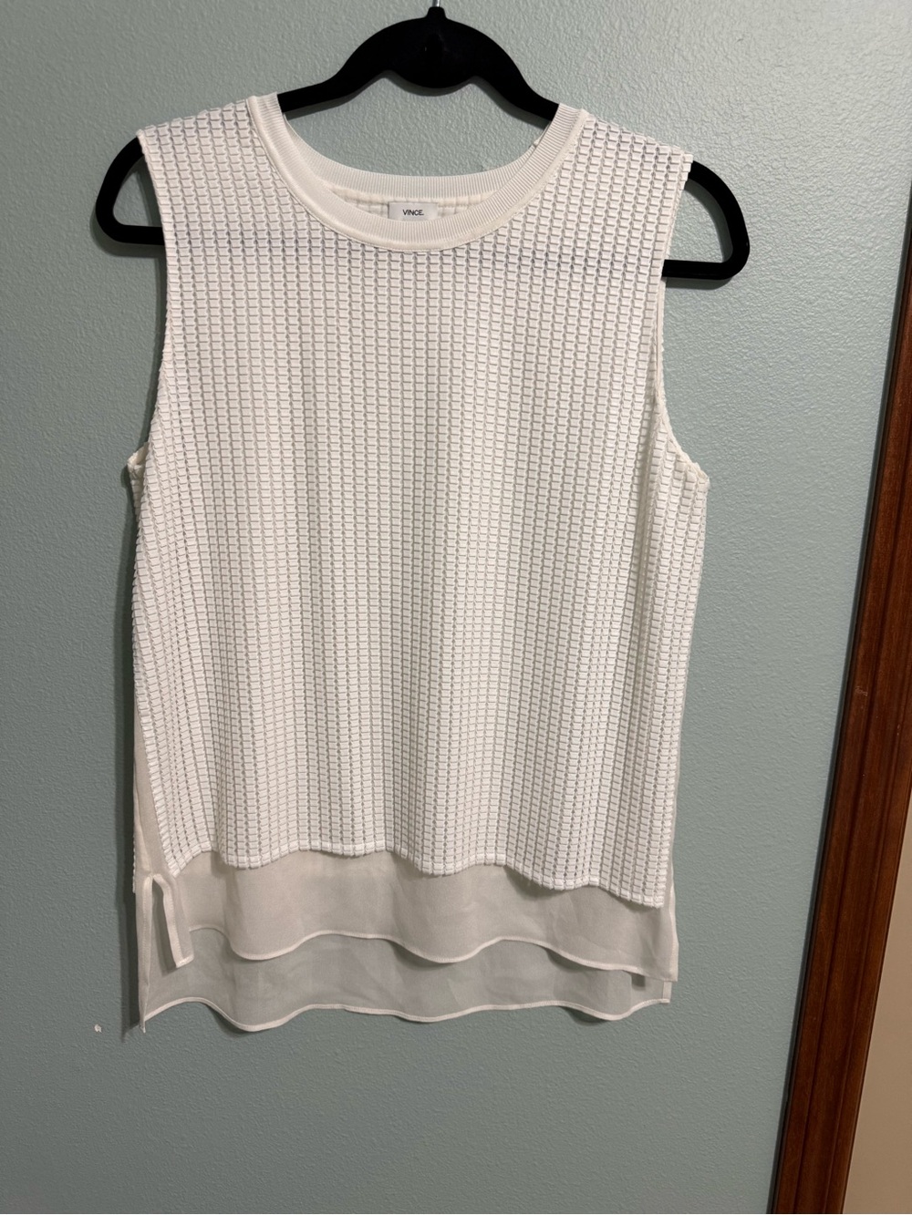 Vince Sleeveless Waffled Blouse / Lattice Overlay Layered Blouse